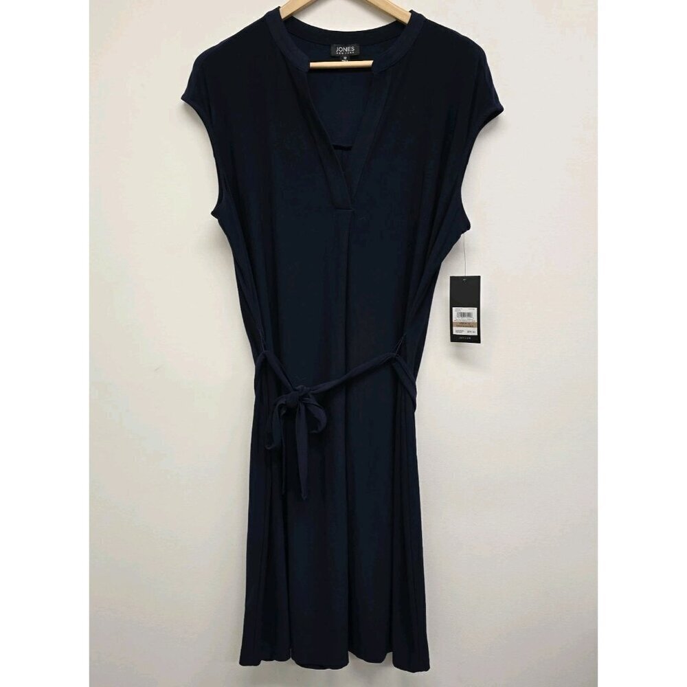 NWT Jones New York Belted Sleeveless Stretch Dress Size 12 V-Neck Career Office
